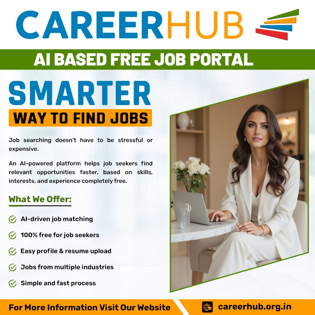 careerhub_iespl's tweet image. Smarter Way to Find Jobs with CareerHub
AI-Based FREE Job Portal
AI-driven job matching
100% free for job seekers
Easy profile &amp;amp; resume upload
Jobs across industries
Let AI match you with the right job
careerhub.org.in
#CareerHub #AIBasedFreeJobPortal #JobSearch #Careers