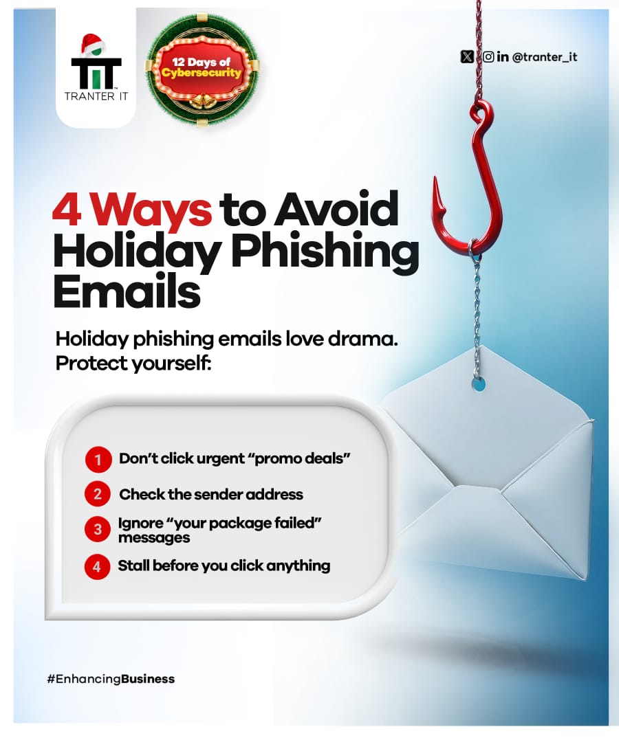Tranter_IT's tweet photo. If Santa didn’t send it… why are you clicking it?

Random links, “urgent” messages, and too-good-to-be-true offers aren’t Christmas miracles, they’re scams!

Pause,check the sender and protect your data.

#TranterIT #ITinChristmas #9daystochristmas #12daysofcybersecurity https://t.co/EL624xEUqr