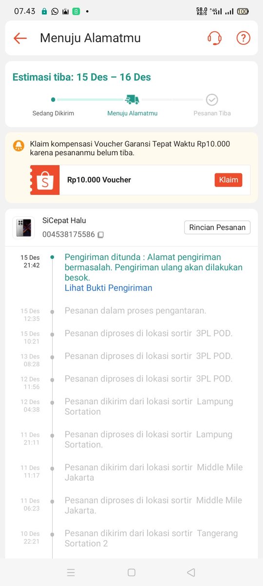 Lemonaruc's tweet photo. emang kek gini tah kelakuan si cepat, bukti pengiriman juga gatau rumah siapa mana tag lokasi sampe beda kabupaten, di chat ga bales kurirnya di telfon ga di angkat, admin juga gajelas respon bot doang @sicepat_ekspres #sicepat https://t.co/3clLHMOWSt