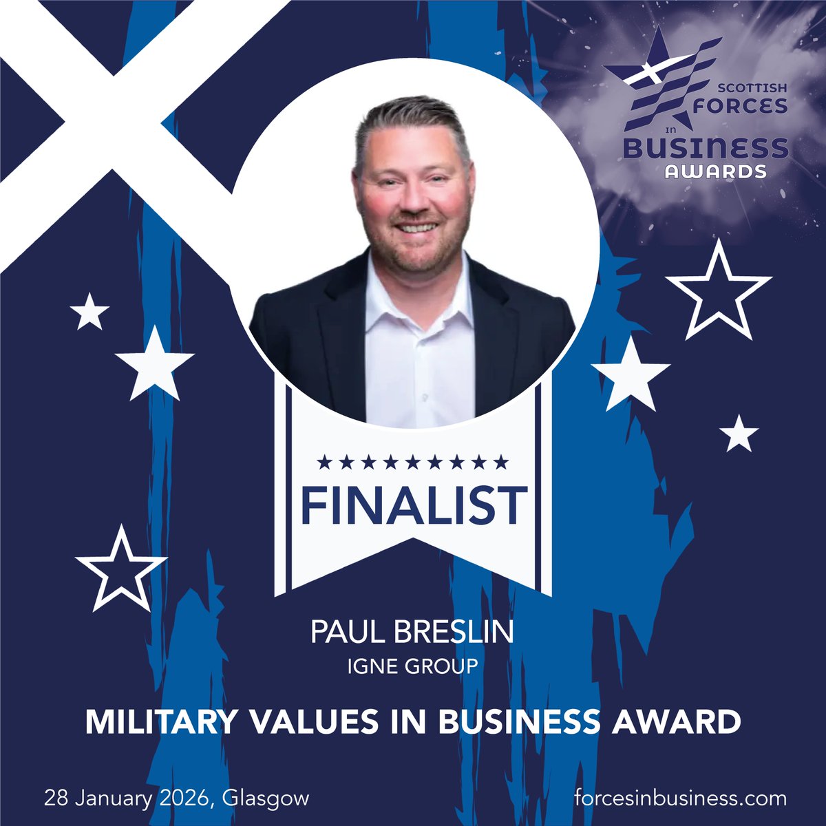 Proud to see our colleague Paul Breslin shortlisted for the Military Values in Business Award at the 2026 Scottish Forces in Business Awards. A long-standing member of Team Igne, Paul embodies the leadership, integrity and accountability veterans bring to business.
Congrats Paul