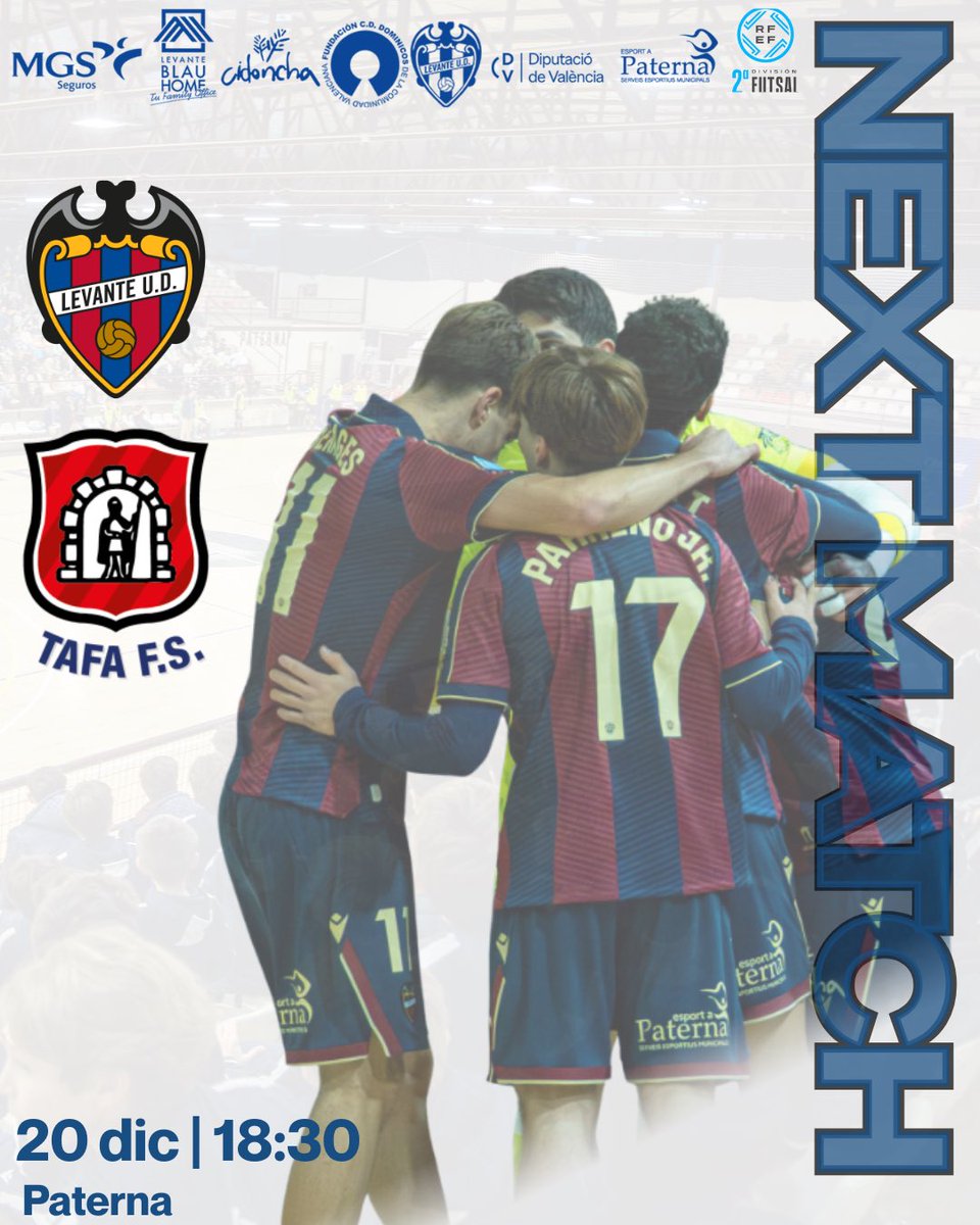 LUDfutbolsala's tweet photo. J13 de Segunda división! ¡Ultimo del año!
📅 20 de Diciembre
🕢 18:30
🏟️ Paterna
🆚 Tafa FS
Precio entradas:
Abonados del Levante 2€
Empadronados Paterna 2€
Entrada general 2€ https://t.co/tHkexnkH6N