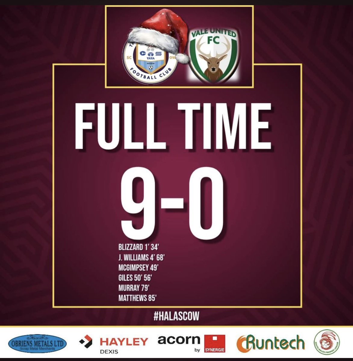 Match Result: Tata Steel 9–0 Vale United

We put in a comprehensive performance, taking the lead inside the first minute and never looking back. With Vale United reduced to ten men early on, we were emphatic in front of goal and showed real quality throughout⚽️