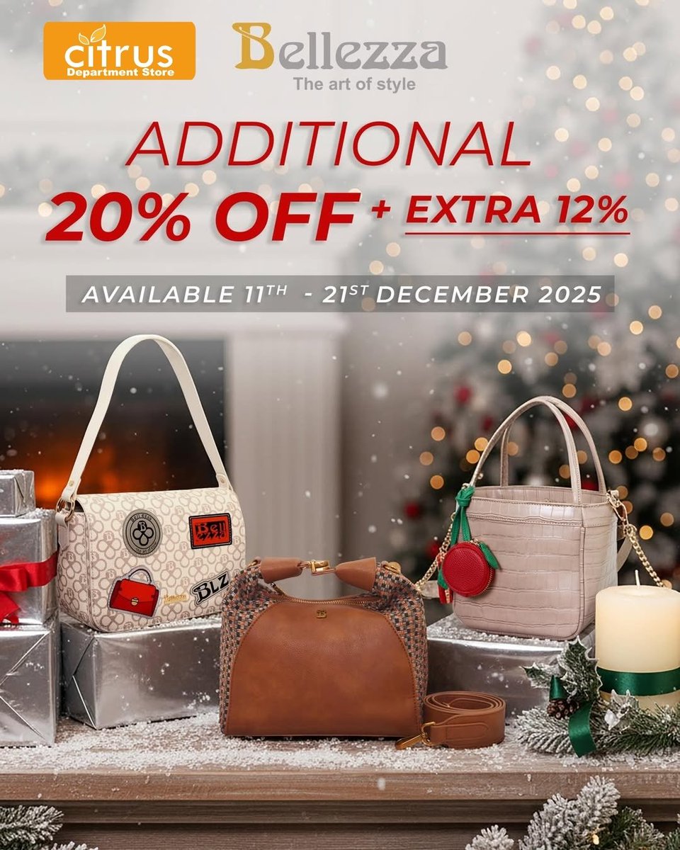 Siap tampil lebih stylish koleksi Bellezza favoritmu kini makin spesial! 
🎁 Add 20% OFF + EXTRA 12% s/d 21 Des 2025
Jgn lewatkan kesempatan belanja tas elegan! Limited time only! 

#CitrusDeptStore #Bellezza #BotaniSquareMall #PromoTas #EndYearSale #diBotaniAja #bogor #shopping