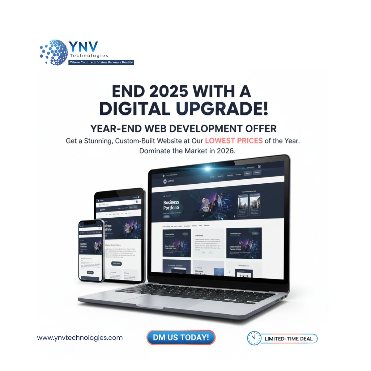YNV_ITSolutions's tweet photo. End 2025 with a digital upgrade 🚀
Get a custom-built website at our lowest prices of the year.
Be ready to lead in 2026.
⏳ Limited-time offer | 📩 DM us

#explore #webdevelopment #website #offer https://t.co/e5N4WM3mA5