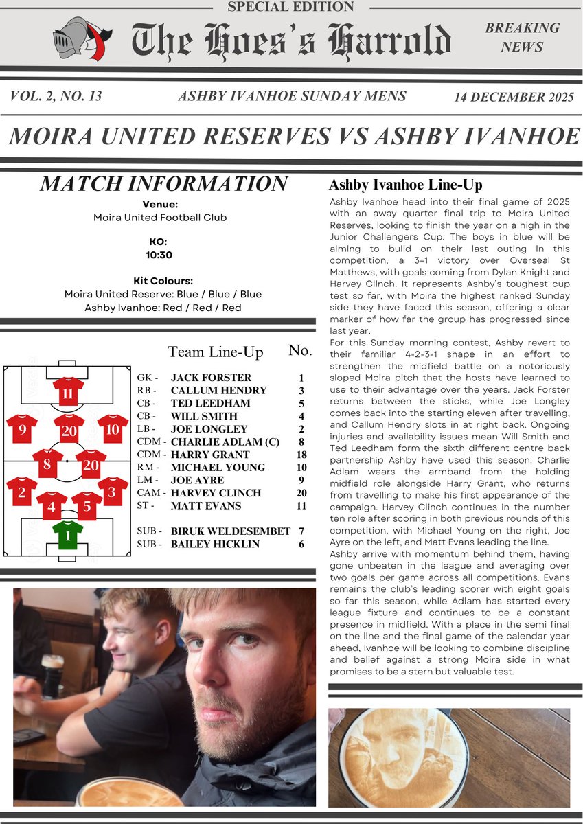 IvanhoeSocial's tweet photo. 🕰️ FULL-TIME: Moira United Reserves 5️⃣ – 3️⃣ Ashby Ivanhoe

⚽ Goals:
🎯 Harvey Clinch (1)
⚡ Matt Evans (1)
🔥 Michael Young (1)

🏆 Man of the Match: Joe Longley – outstanding effort and resilience on a demanding pitch 💙

📖 Match Report: Now live 👇
#UpTheIvanhoe https://t.co/v9eK67fR47