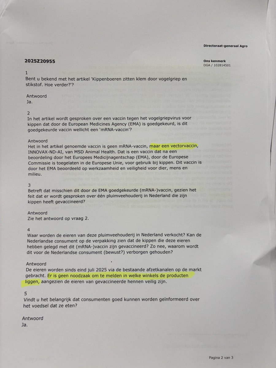 PvanHouwelingen's tweet image. Het kabinet liet gisteren weten dat het vaccin tegen het vogelgriepvirus geen klassiek vaccin maar een vectorvaccin is. Consumenten worden hierover niet geïnformeerd, het vaccin is “veilig en effectief”. Sterker nog, de minister weigert te antwoorden op onze vraag of kippenboeren…