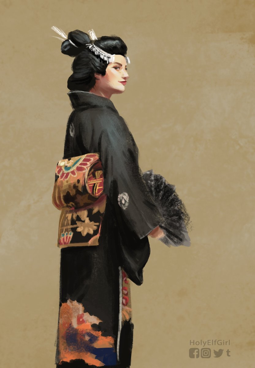 Study on a pose by model Dalila ( @ the_roses_thief )

#digitalpainting #geisha #kimono