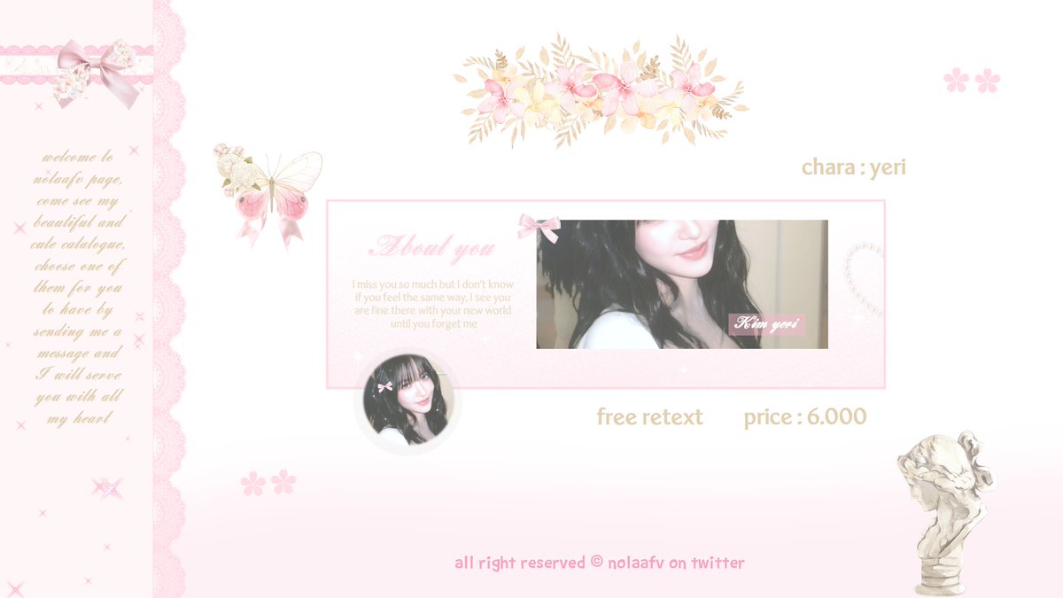 help rt please, thank you ! 

 ˖  ་  ────  Halloo teman teman, aku ada layout ready stok yeri di bawah ini 🦢  free retext, payment all e-wallet (qris) yang bisa kamu take sekarang juga   ⋆    🎀     ٠  🌷

𓈒    ♡‌      ◡‌    ٠   

#zonauangᅠ