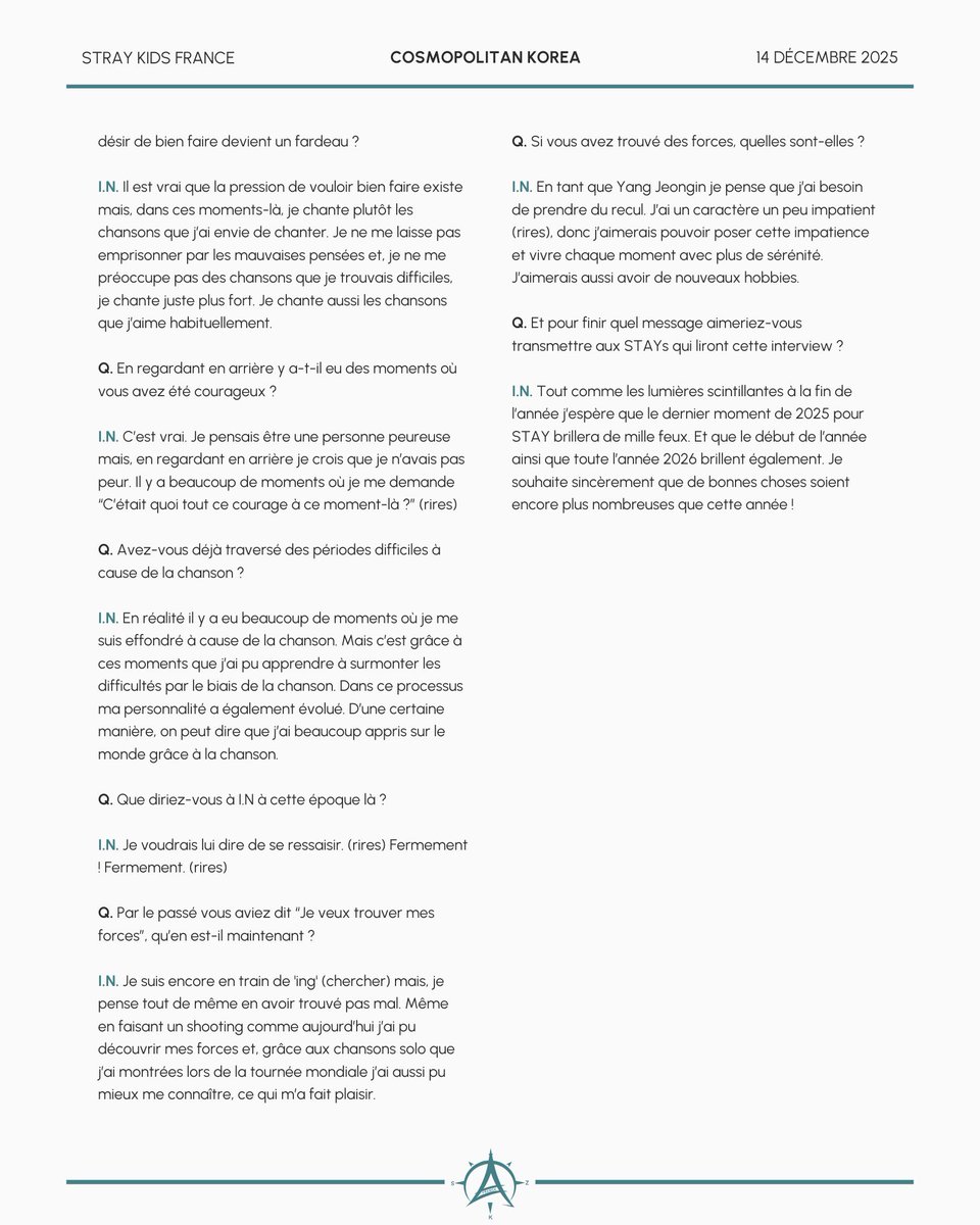 StrayKidsFrance's tweet image. 📰 141225 Traduction Magazine

Interview de #I_N pour Cosmopolitan Korea

🔗 Retrouvez la traduction de cette interview sur notre site internet : straykidsfrance.com/cosmopolitan-k…

#StrayKids #스트레이키즈 
@Stray_Kids