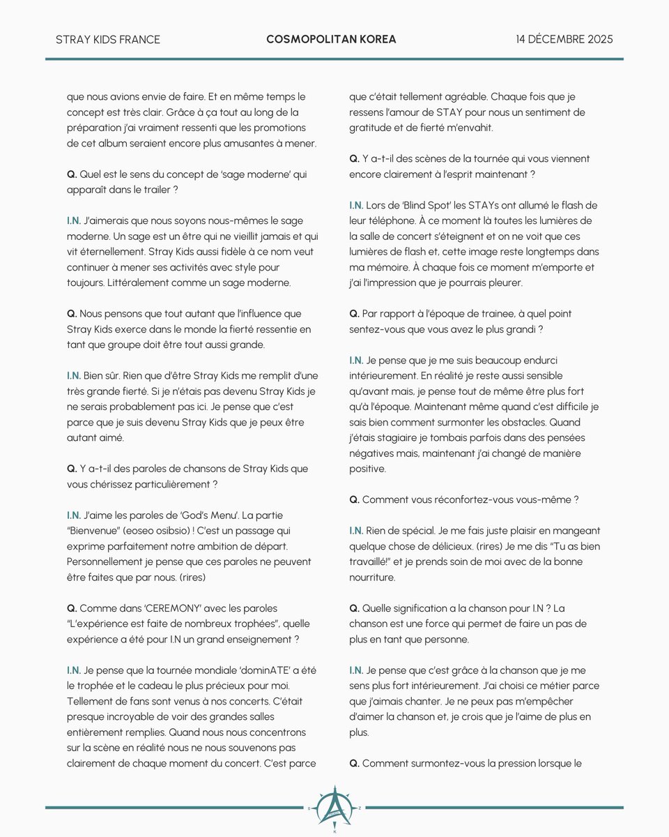 StrayKidsFrance's tweet image. 📰 141225 Traduction Magazine

Interview de #I_N pour Cosmopolitan Korea

🔗 Retrouvez la traduction de cette interview sur notre site internet : straykidsfrance.com/cosmopolitan-k…

#StrayKids #스트레이키즈 
@Stray_Kids
