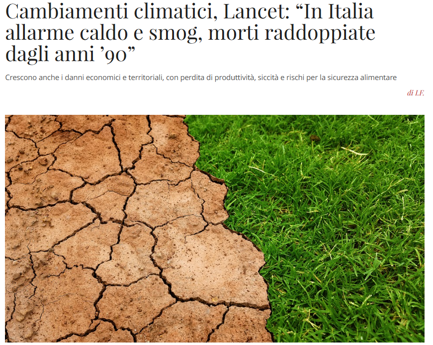 Italia, <a href="/TheLancet/">The Lancet</a>: accelerare la transizione energetica è una priorità di salute pubblica. Tra inquinamento atmosferico ed eventi climatici estremi, le vittime sono raddoppiate dagli anni ’90, crescono anche i danni ai territori, all’economia e alla produttività.
Eppure, la