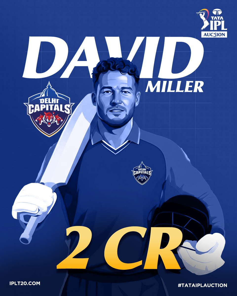 Sportdum's tweet photo. #IPL2026Auction 
David Miller play 2026 #IPL FOR DC. He sold on base prize.
#IPL2026 #IPLAuction #Dc #KKR #Camerongreen #IPL2026Auction https://t.co/7xu024tjIV