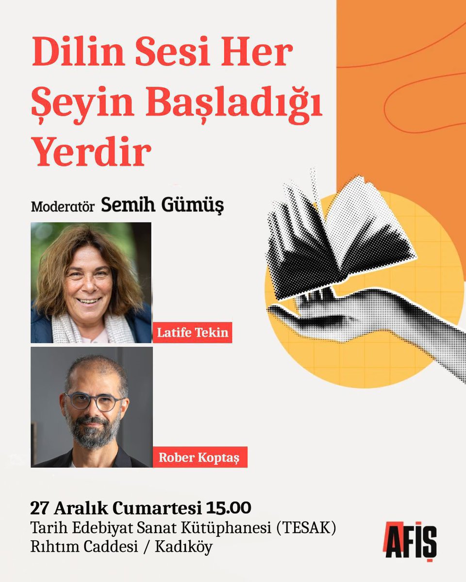 afisdergi's tweet photo. Dergimizin dördüncü söyleşisinde  Latife Tekin, Rober Koptaş ve Semih Gümüş ile dil meselesi yanı sıra edebiyatın sorunları içinde birlikte olacağız: Dilin Sesi Her Şeyin Başladığı Yerdir. https://t.co/RmibPAA51X