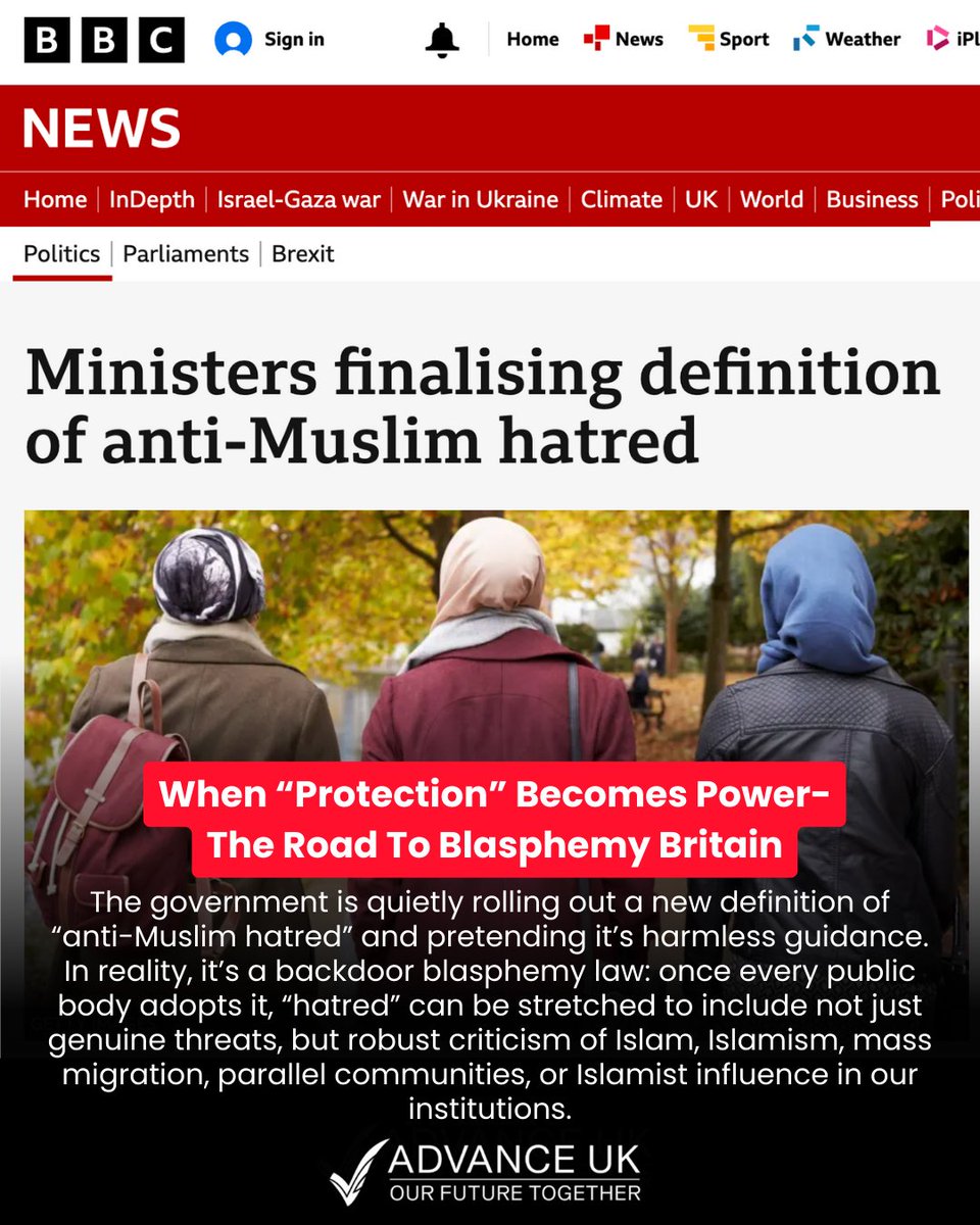 The government is finalising a new definition of “anti-Muslim hatred” following advice from a working group. This is not about protecting people from violence, existing laws already do that. It is about redefining language so that one religion is placed beyond normal scrutiny,