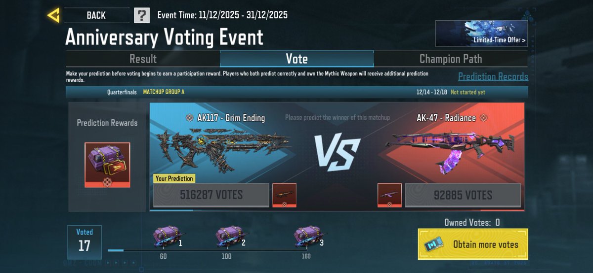 Man <a href="/PlayCODMobile/">Call of Duty: Mobile</a> y’all ruined this voting, making the Ui like this. 
I’m sure 50% of those voting for grim don’t even know they can scroll down to see the other guns they can vote for 🤦🏻‍♂️ hence all the votes are going for grim on the first one itself. You can’t tell me I’m wrong