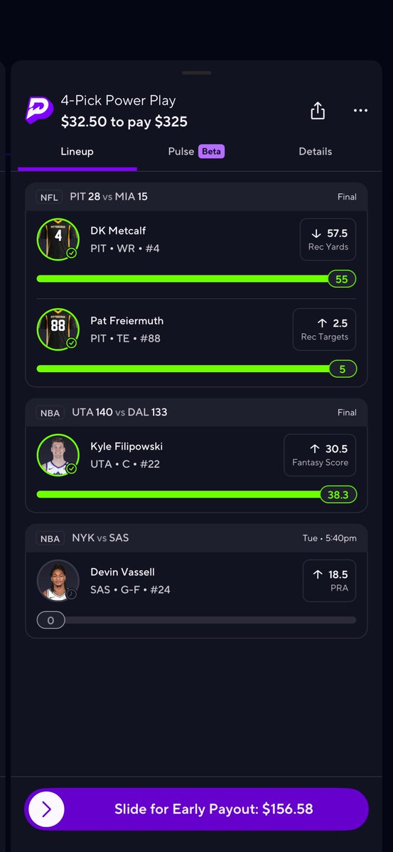 Take the payout at 156.8? Or ride out Vassell at 325$?🥴

<a href="/SquirrelBets_/">Squirrel Bets 🐿</a>