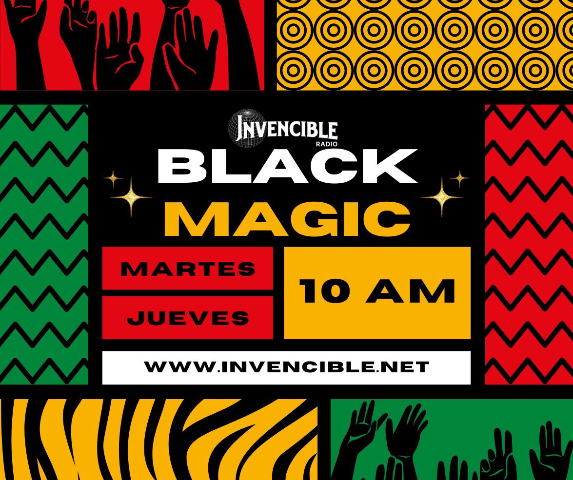 Si te gusta el soul, el funk, el reggae, el R&amp;B, el blues, afrobeat 🔥lo tuyo es Black Magic ✨martes 10am 

🌐invencible.net 

MyTuner &amp; TuneIn 
¡Alexa, reproduce Invencible Radio! 

#radioonline #radioenvivo #radioenespañol #radiopublica #juntossomosinvencibles