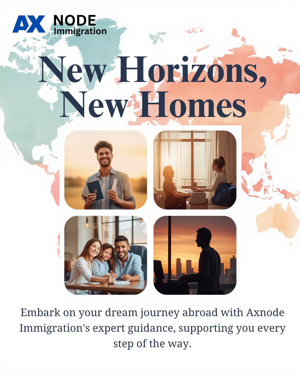 Axnode's tweet image. Discover new horizons and new homes with Axnode Immigration, your trusted partner for Canada PR, work visas, and study abroad opportunities. 
Hashtags:
#AxnodeImmigration #ImmigrationConsultants #CanadaPR #WorkVisa #StudyAbroad #PRVisaExperts #VisaConsultation #Immigration