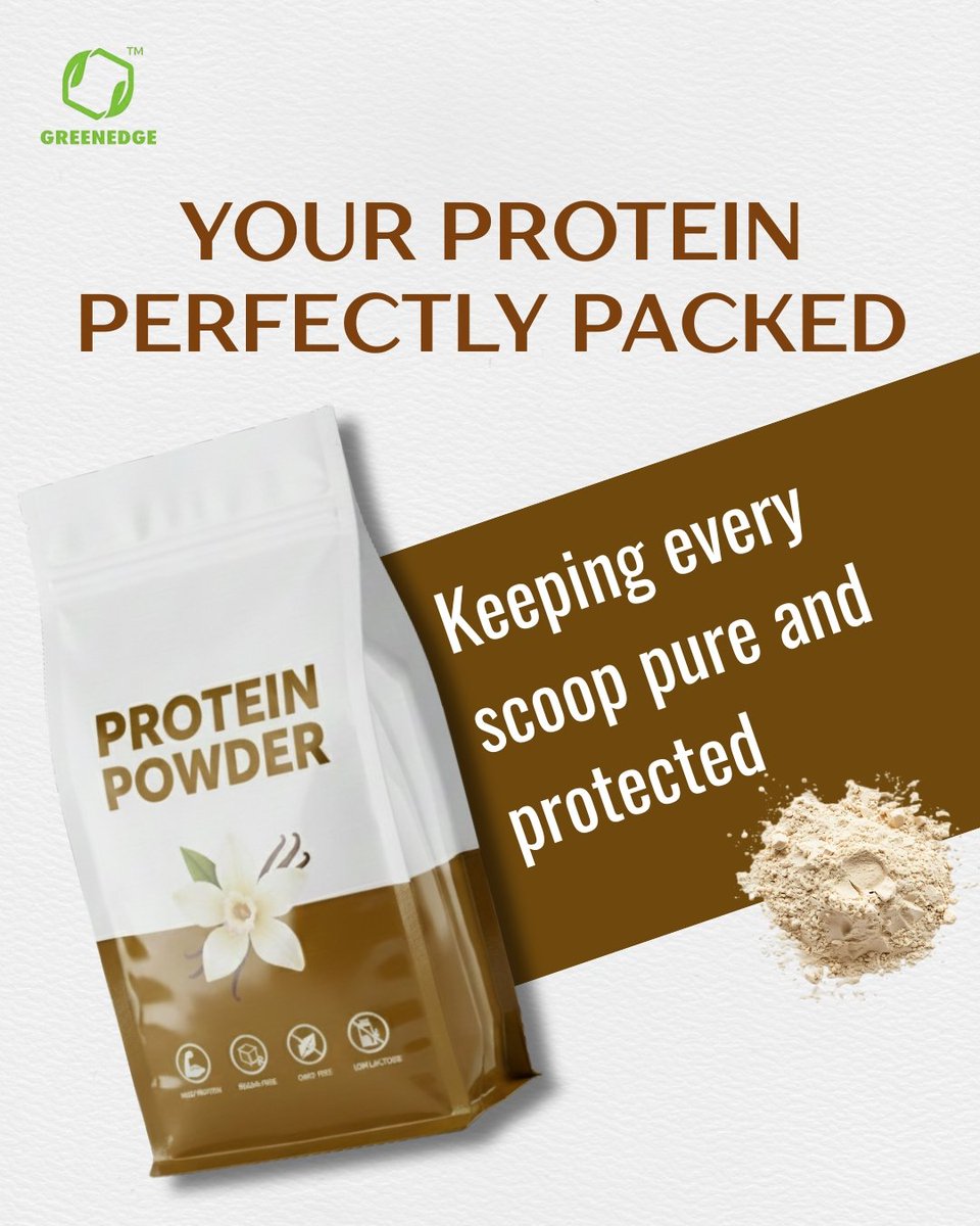 GreenEdge_eco's tweet image. Built to perform—inside and out. 💪
The flat bottom design delivers superior stability and a premium look on shelves.

A strong foundation for a powerful product.

#ProteinPackaging #FlatBottomPouch #PackagingDesign #ShelfReady #BrandPresence