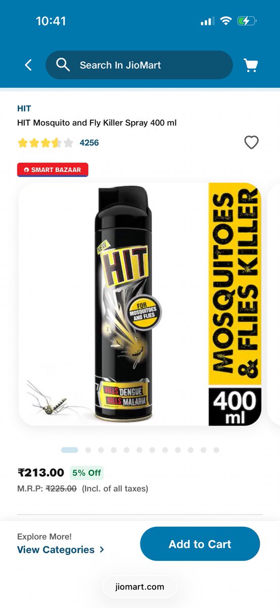 chiraggyl's tweet photo. @JioMart_Support  Ordered HIT Mosquito &amp; Fly (Order ID: 17658607640311312M)
The MRP printed on the product is ₹180, but JioMart lists MRP as ₹225 and applies discounts on that inflated price.
Even after discounts, I was charged more than the actual MRP. https://t.co/yDGcYROdUh