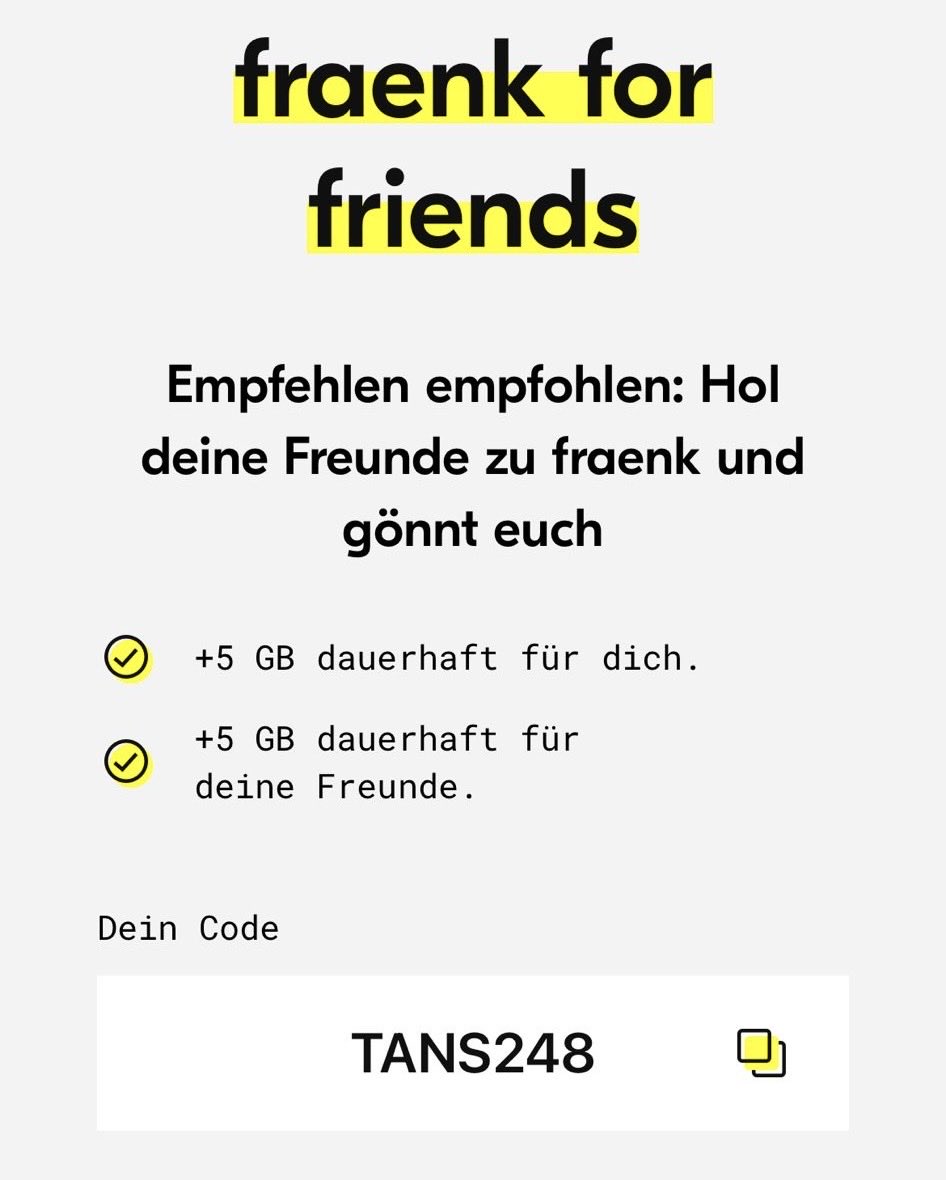 Doctor_J_Smith's tweet photo. Fraenk for Friends gibt es aktuell mit 5 GB Bonus einfach meinen Code TANS248 benutzen #fraenkforfriends #fraenk https://t.co/sgLuBKgLDb