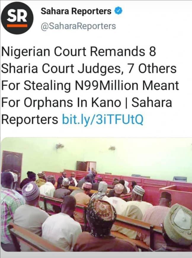 These Sharia Court Judges requested to be tried in a regular Nigeria court rather than the same Sharia Court.

They use the Sharia law to cut off the limbs of other Muslims including children brought to their Court.

But they want regular Courts to handle their criminal activity.
