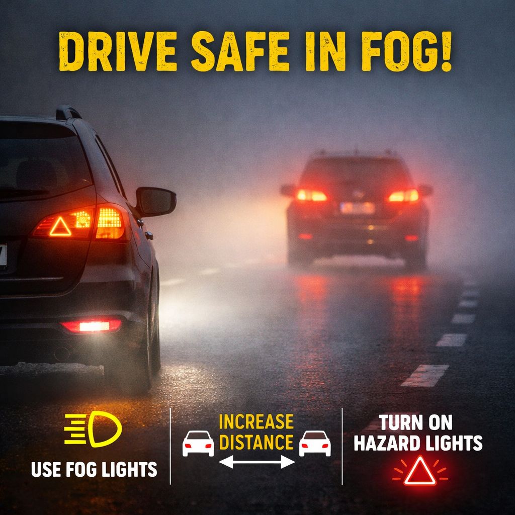AmritsarRPolice's tweet photo. Drive Safe in Fog | Life Is Precious 🚗
✔️ Use Fog Lights for better visibility
↔️ Maintain Safe Distance to avoid collisions
🚨 Turn on Hazard Lights to alert others
Your caution can save lives. Stay alert, stay safe.
#FogSafety #RoadSafety #DriveSafe #UseFogLights https://t.co/0i2icXeLrF