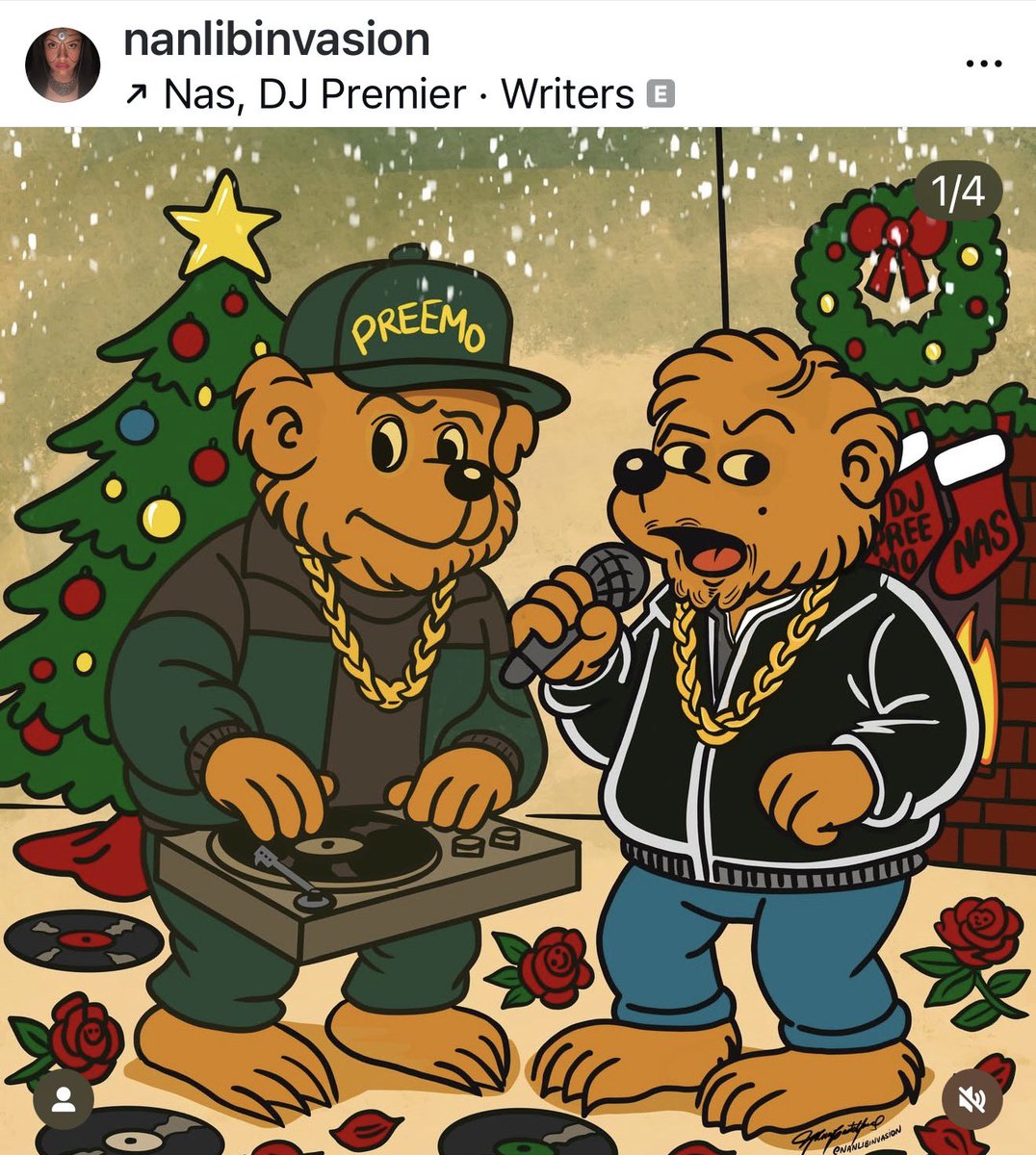 If anyone knows these gentlemen  let em know I drew them. 🖼️🖌️🎨🌪️ - doesn’t take much. 

Woman artist - Nanlib Invasion.

Nas &amp; Dj Premier as Bernstein Bears.🐻🐻