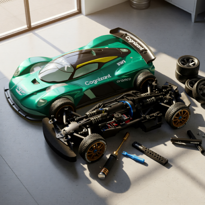 jason9394's tweet photo. Aston green, tools out, and coffee somewhere off-camera. ☕🔧 #RCLife #GarageTuning #AstonVibes #AstonMartin #Valkyrie #Hypercar #AI #RC #Tamiya #TC01 https://t.co/cCZ7vUjMKr