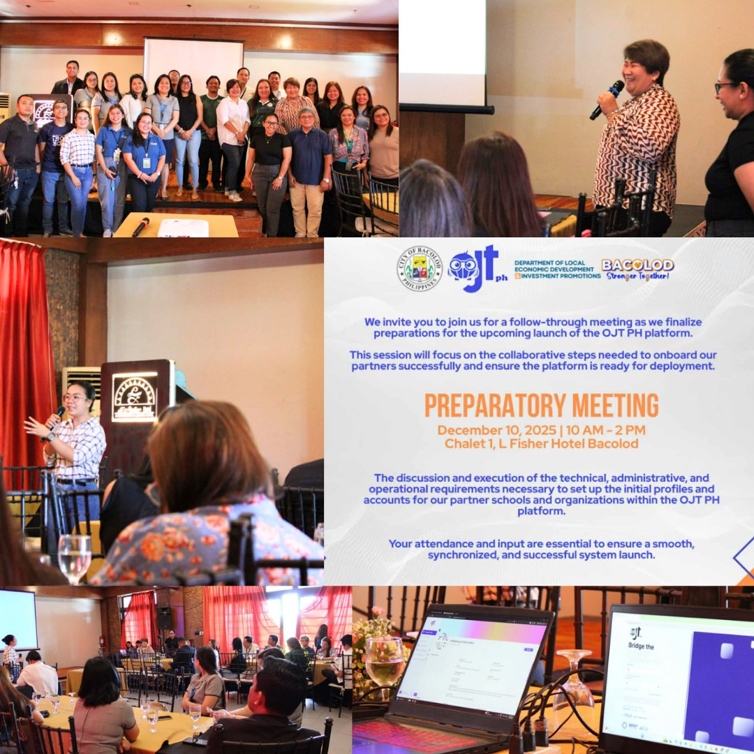 bcdledip's tweet photo. D-LEDIP teamed up with Spring Valley for a preparatory meeting to finalize the OJTPH platform’s launch. Attendees included gov't partners, universities, and industry leaders. Focused on streamlining OJT processes for smoother internships.
#Bacolod #Innovation #OJTPH #Partnerships https://t.co/cNVQYHQvJF