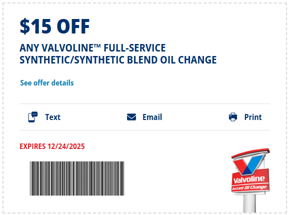 $19.99 Valvoline Oil Change Coupon April 2026 tweet media