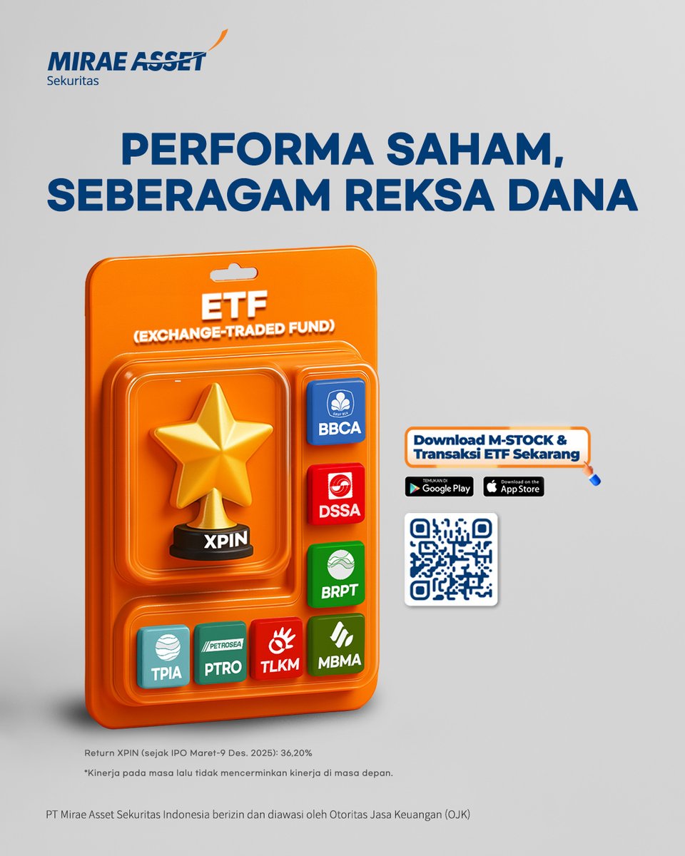 Kado akhir tahun versi investor itu bukan barang konsumtif, tapi produk investasi untuk masa depan.

Mulai investasi ETF XPIN dari Rp60 ribuan.
Geraknya fleksibel, risikonya lebih tersebar.
Biar financial goals 2026 nggak cuma jadi resolusi.

#diversifikasi #realtime