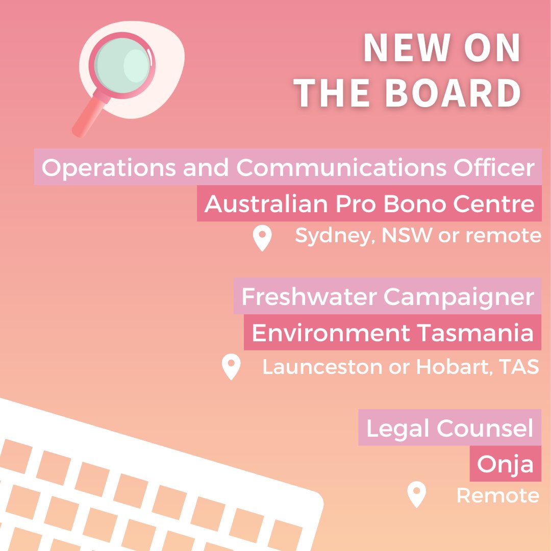 SJOpps's tweet photo. Check out some of the exciting new opportunities featured on our jobs board this week👇 

💻 @AusPBC, Sydney, NSW or remote
🌎 @envirotas, Launceston or Hobart, TAS 
⚖️ Onja, remote

🔗More: https://t.co/7614CAYnNo

#Jobs #legal #Volunteer https://t.co/jkyzNR4ik0