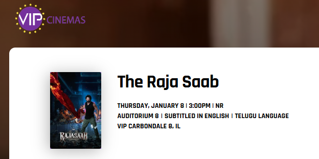 SShanthReddy's tweet photo. #VIPCinemas USA Bookings For #TheRajaSaab
#Prabhas #TheRajaSaabUSA https://t.co/O7t2DzqTSb