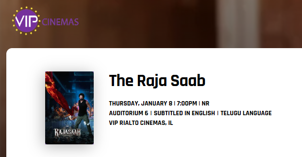 SShanthReddy's tweet photo. #VIPCinemas USA Bookings For #TheRajaSaab
#Prabhas #TheRajaSaabUSA https://t.co/O7t2DzqTSb