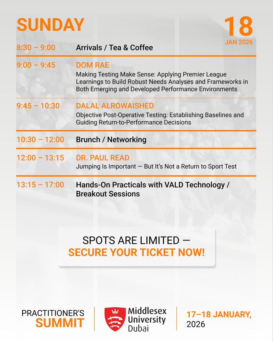 VALDPerformance's tweet image. ✅ Two days. Real-world application. World-class speakers. Hands-on testing.

👥 Speakers include @paulread1010 @HughFullagar @WSAAlAttar @ismailalaouiPT and more.
🔁 Swipe to explore the full schedule and topics.

🎟️ Learn more and get your ticket now: vald-performance.visitlink.me/7JDPpk
