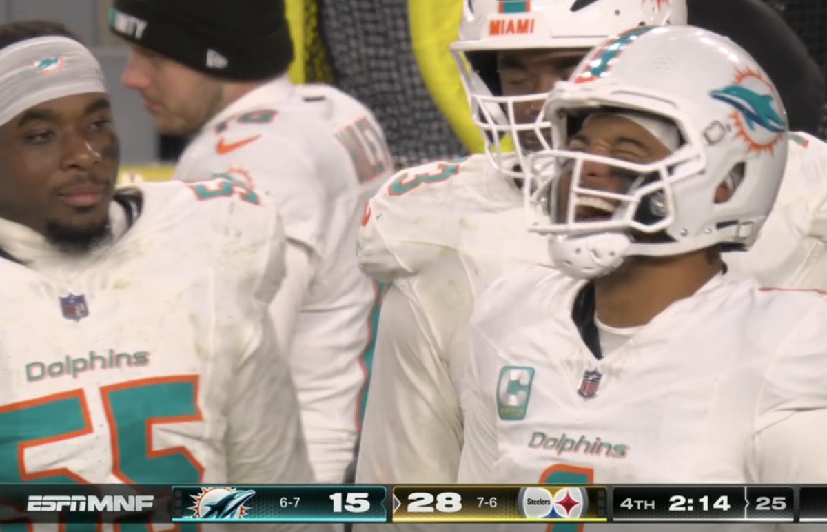Tua realizing he got away with bank robbing the Miami Dolphins out of $215,000,000