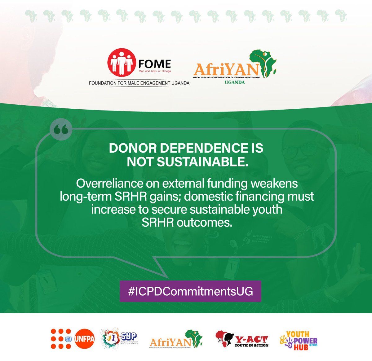bakerjumba1's tweet photo. Donor dependence isn’t sustainable. 🌱
Development is locally driven, financed, and owned:
Civil societies should: ^Mobilize domestic resources
^Diversify funding and economy.
^Empower communities
The lasting impact comes from resilience, not aid. 💪#ICPDCommitmentsUG
#AFRIYANUG https://t.co/1zrLdPASuJ