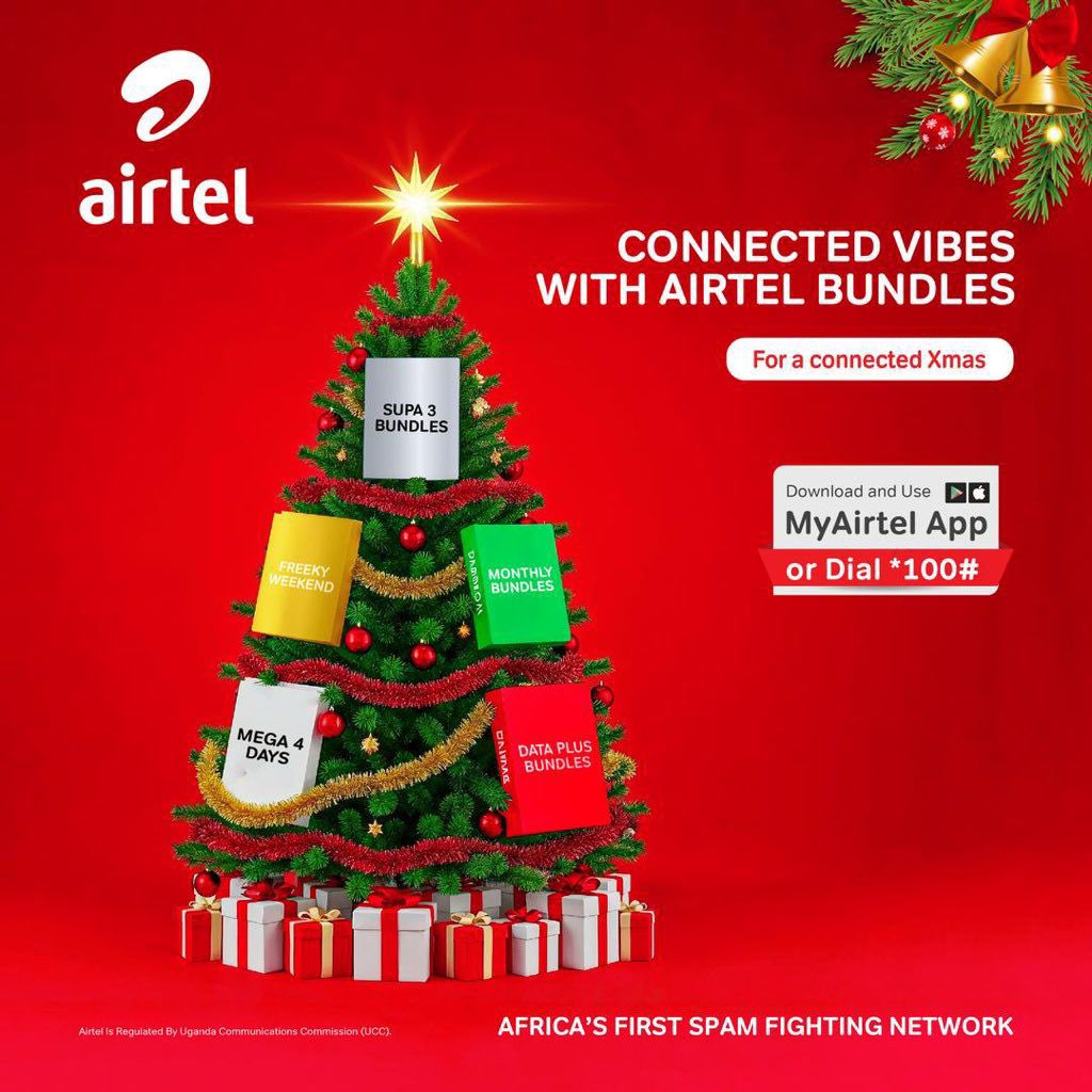 AherezaJanice's tweet photo. This holiday season, @Airtel_Ug wishes you a Merry Christmas and the best year-end!

Make Airtel your official connectivity sponsor – stay connected nationwide and create cherished memories with loved ones.
#AirtelConnectedXmas https://t.co/zecXqXNzwH