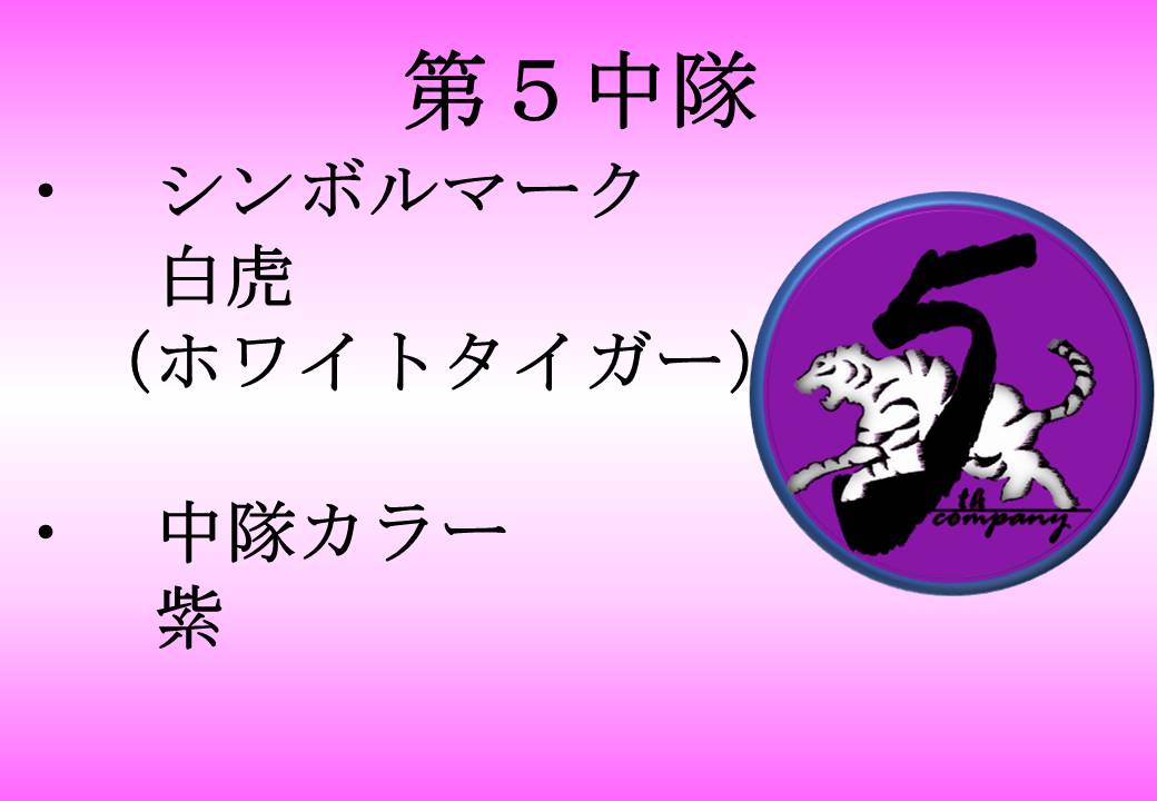 中隊紹介⑥】 本日は第5中隊です！ 中隊のシンボルは白虎。中隊カラー