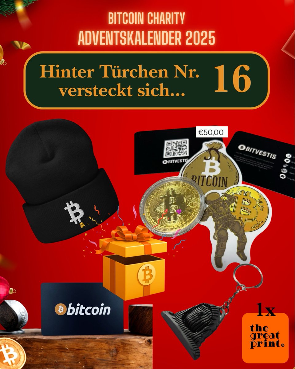 Blockschmiede21's tweet image. Türchen Nummer 16 des Bitcoin-Charity-Adventskalenders ist geöffnet 🎉🎄
Heutiger Sponsor des Gewinns ist @bitvestis 
Vielen Dank! 🙏

Liebe Freunde &amp;amp; Freundinnen der Spannung und der Bitcoin-Spendenaktion🔥⚡🧡
Heute öffnet sich das nächste Türchen unseres Adventskalenders!…