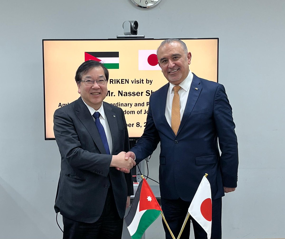 On December 8, 2025, Ambassador Shraideh visited RIKEN, Japan’s leading research and development institute, and held discussions with President Dr. Makoto Gonokami on potential collaboration between Jordan and the institute. Among the topics discussed, they exchanged views on