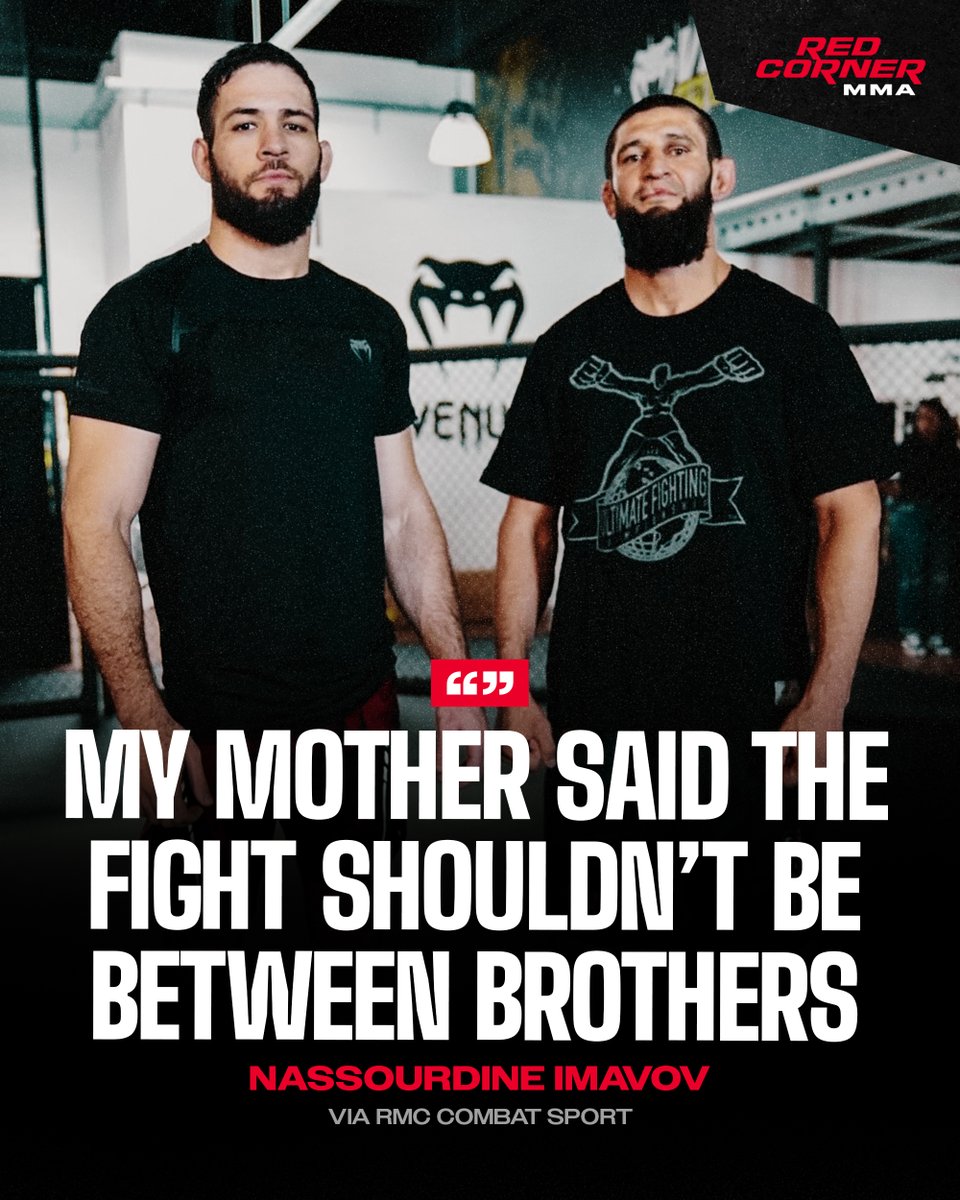 RedCorner_MMA's tweet photo. Nassourdine Imavov says his mother believes brothers should not fight when speaking about Khamzat Chimaev 🤝🥹

“Here it’s certainly hard to understand, but in the Caucasus Mountains it’s going to make some noise. I called my mother to ask her about the fight; she doesn’t know anything about MMA. They said it’s not a fight to be had, it shouldn’t be between two brothers. That’s why it’s complicated for us.

But at the same time, we don’t have a choice. We know each other well. Khamzat is a good guy; he helped me quite a bit in the fight against Allen. He’s someone I appreciate. We know that next it’s going to be me. I think I’ve done enough. We’ve talked to the UFC; the UFC told us they wanted to do the fight in February.”

(Via @RMCSportCombat )