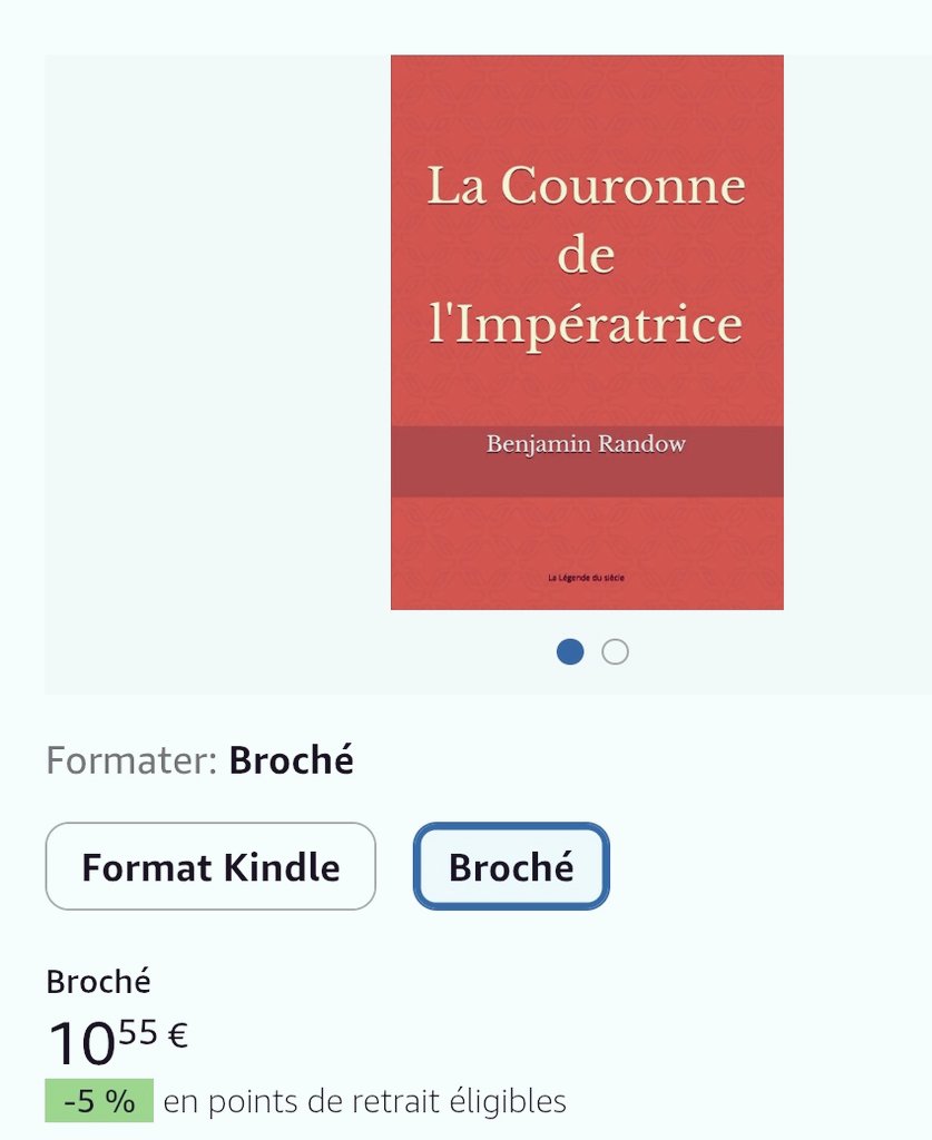 LiridonExcbz's tweet photo. Je crois que désormais la version brochée de "La Couronne de l'Impératrice" a pris sur la version Kindle (Ebook) – pourtant très bien également – une avance irrattrapable. #AmazonFr https://t.co/xUHRuTlj1R
