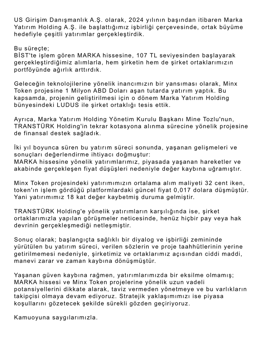 Kamuoyuna duyurumuzdur.