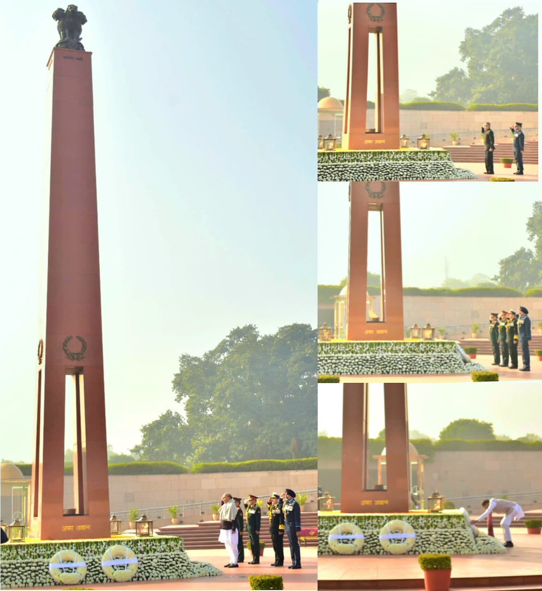 salute2soldier's tweet image. #VijayDiwas was commemorated at #NationalWarMemorial in which Hon’ble #DefenceMinister Sh Rajnath Singh, #RRM, #CDS, #COAS, #CAS, #VCNS and Def Secy paid homage to #fallen soldiers of #1971War at #AmarJawanJyoti in a solemn #WreathLaying Ceremony.