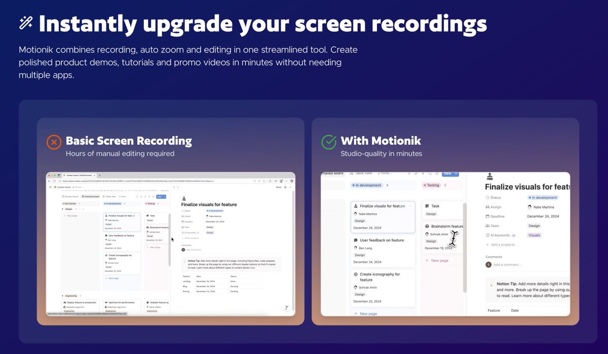 jyobi0627's tweet image. 오늘의 재미있는 웹사이트: motionik.com

화면 녹화 툴인데 사용자의 마우스를 따라서 자동으로 화면을 줌인-줌아웃해 주고, 에디터를 통해서 쉽게 커스터마이징까지 가능한 것으로 보임