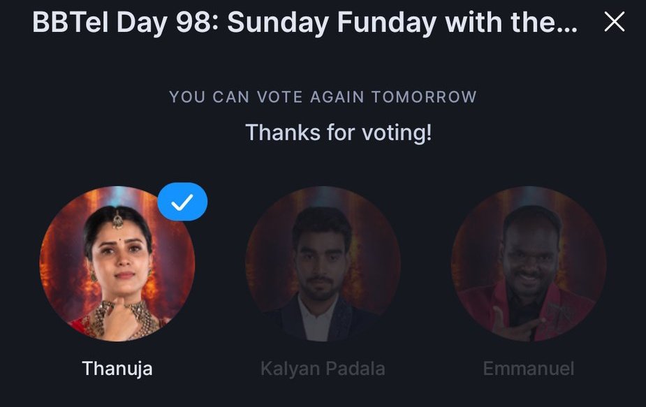 commonmanfromTG's tweet photo. Done with my voting today ..
Today 10 votes from my side ✅ 

Just spent 2 min on voting and missed call 🤙 

She will be winning ..
 #Thanuja 🫅

Vote on #JioHotstar app
One missed call  8886650464

#BiggBoss9Telugu #DemonPavan #KalyanPadala #Sanjana #Emmaneul https://t.co/3Y8bUSbiao