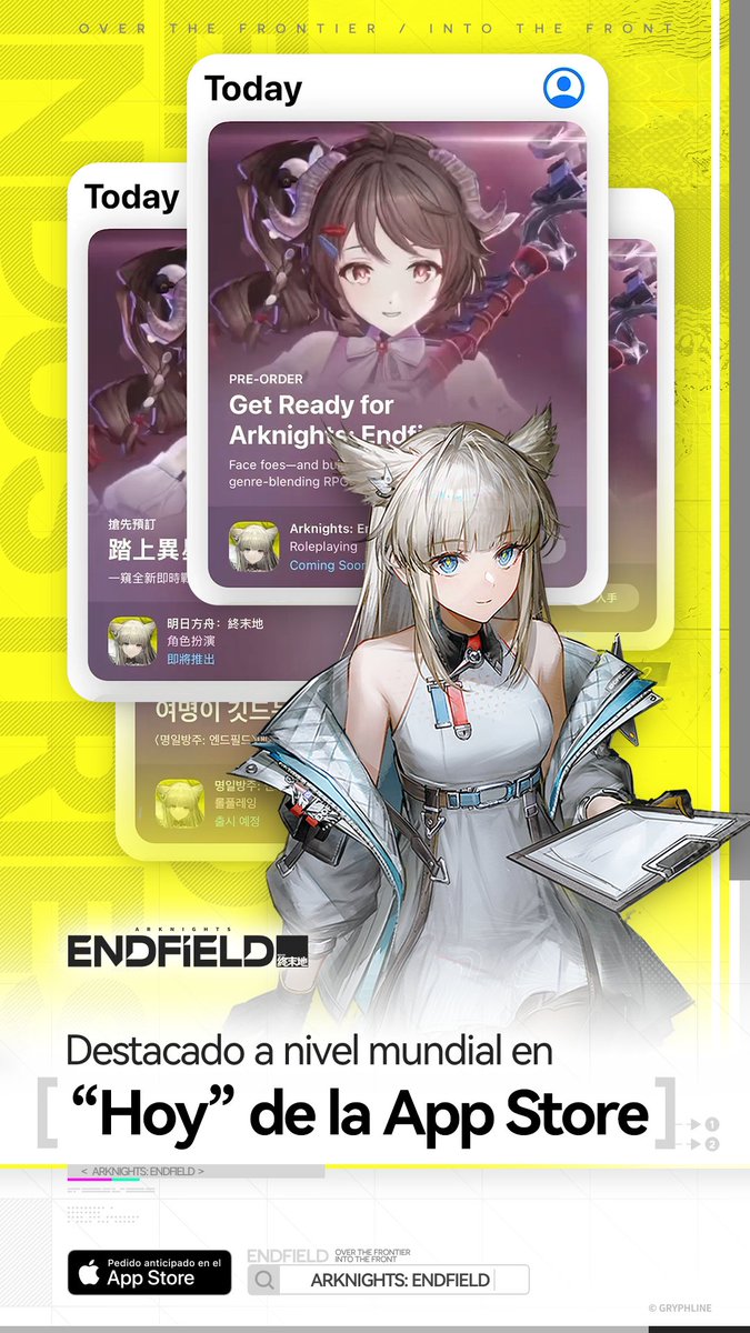 AKEndfieldES's tweet photo. Arknights: Endfield tiene el honor de haber sido destacado a nivel mundial en la sección “Hoy” de la App Store. Agradecemos sinceramente a todos los Endministrators por su apoyo a lo largo de este camino en el que seguiremos avanzando juntos.
————————————
El lanzamiento mundial de Arknights: Endfield está programado oficialmente para el 22 de enero de 2026.

▼// Ya están disponibles las preórdenes y los preregistros en la App Store y en todas las plataformas:

Preordena en la App Store: https://t.co/rF4ZpSxhMY
Preinscríbete en el sitio web oficial:  https://t.co/yI0TpGw93D

Alcanza los hitos de preinscripción global y los objetivos globales oficiales de seguidores en redes sociales para obtener recompensas que incluyen: Operadora de 5★ [Snowshine], [Permiso de C.R. Básica]×20 y arma 5★ [Llamada final].
#ArknightsEndfield #Endfield #Endfield0122