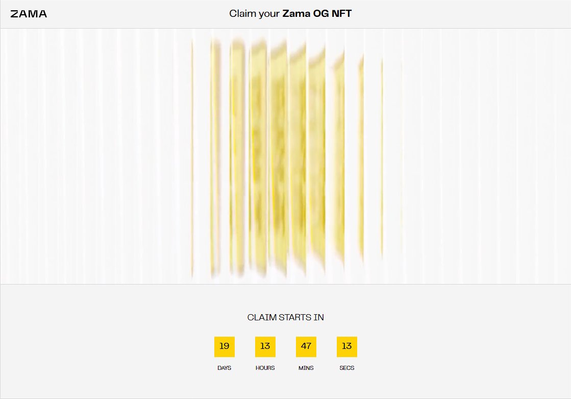 The <a href="/zama/">Zama</a> OG NFT is live 5 Jan!

✅ zama.org/claim

#ZamaCreatorProgram